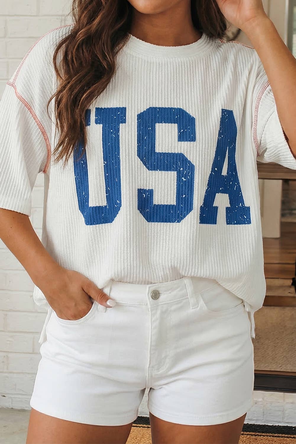 White USA Ribbed Top