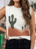 Western Print Colorblock Round Neck tank top