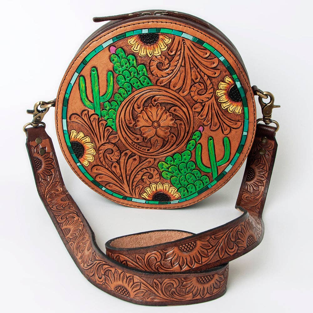 Canteen Genuine Western Leather Bag Sunflowers