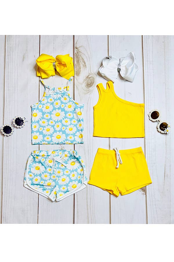 Daisy Flower Print Summer Set – Girls Light Blue Outfit