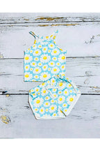 Daisy Flower Print Summer Set – Girls Light Blue Outfit