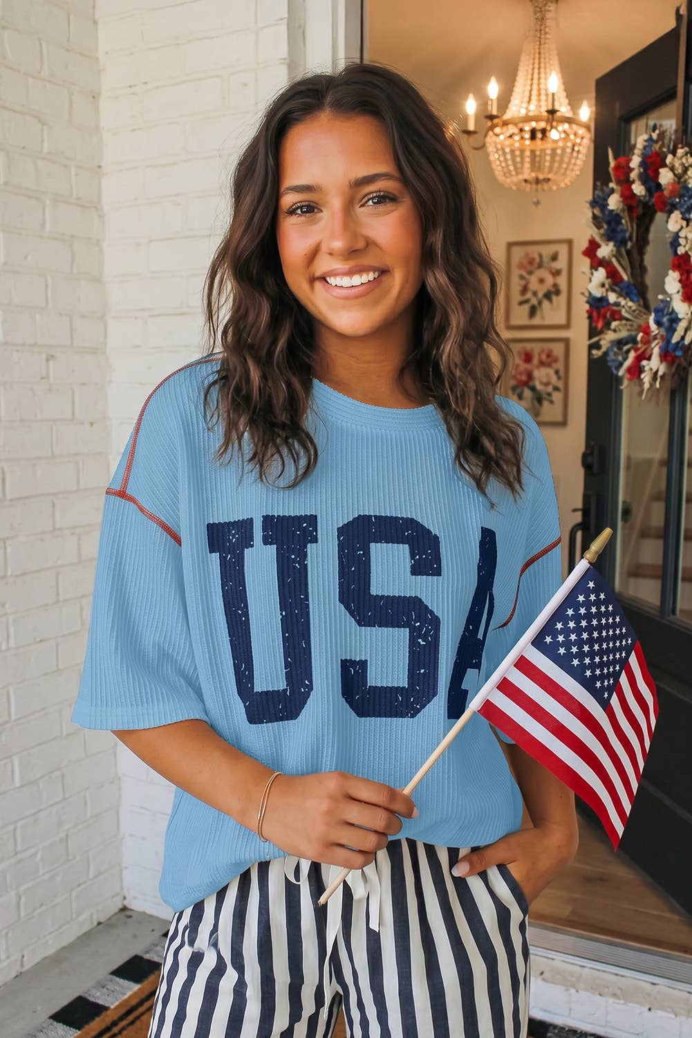 Blue USA Ribbed Top