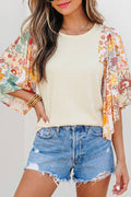 Floral Patchwork Half Batwing Sleeve Blouse | S-XL