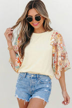 Floral Patchwork Half Batwing Sleeve Blouse | S-XL