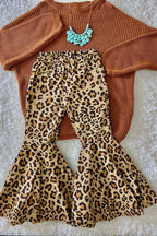 Brown Leopard Print Flare Jeans – Girls Denim Pants