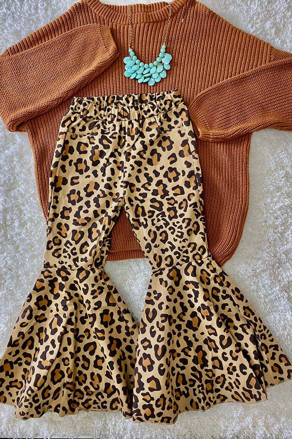 Brown Leopard Print Flare Jeans – Girls Denim Pants
