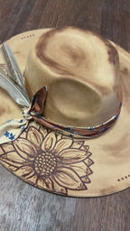 Hand-Burned Vegan Suede Hat 4” Brim, Adjustable Drawstring
