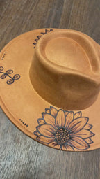 Hand-Burned Vegan Suede Hat 4” Brim, Adjustable Drawstring