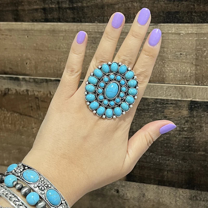 ICON WESTERN TURQUOISE CONCHO STATEMENT RING
